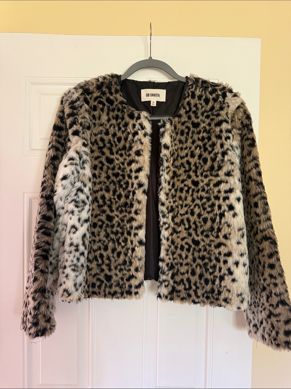 BB Dakota Faux Fur Leopard Print Jacket - Brown/Black/Cream